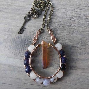 Amethyst, Rose Quartz, Ocean Jasper and Golden Quartz 3D Pendant